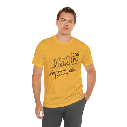 Long Live American Farmers Tee — Vintage Farmhouse Barn & Tractor T-Shirt