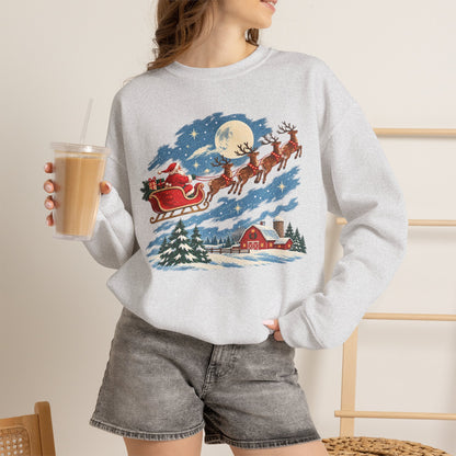 Christmas Santa Sleigh Night Sky Farm Sweatshirt