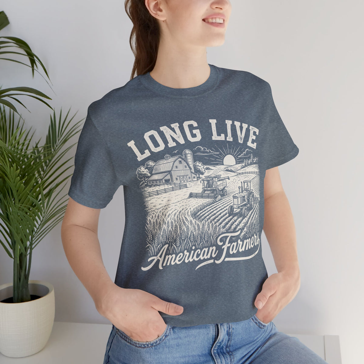 Long Live American Farmers White T-Shirt — Vintage Farm Scene Tee