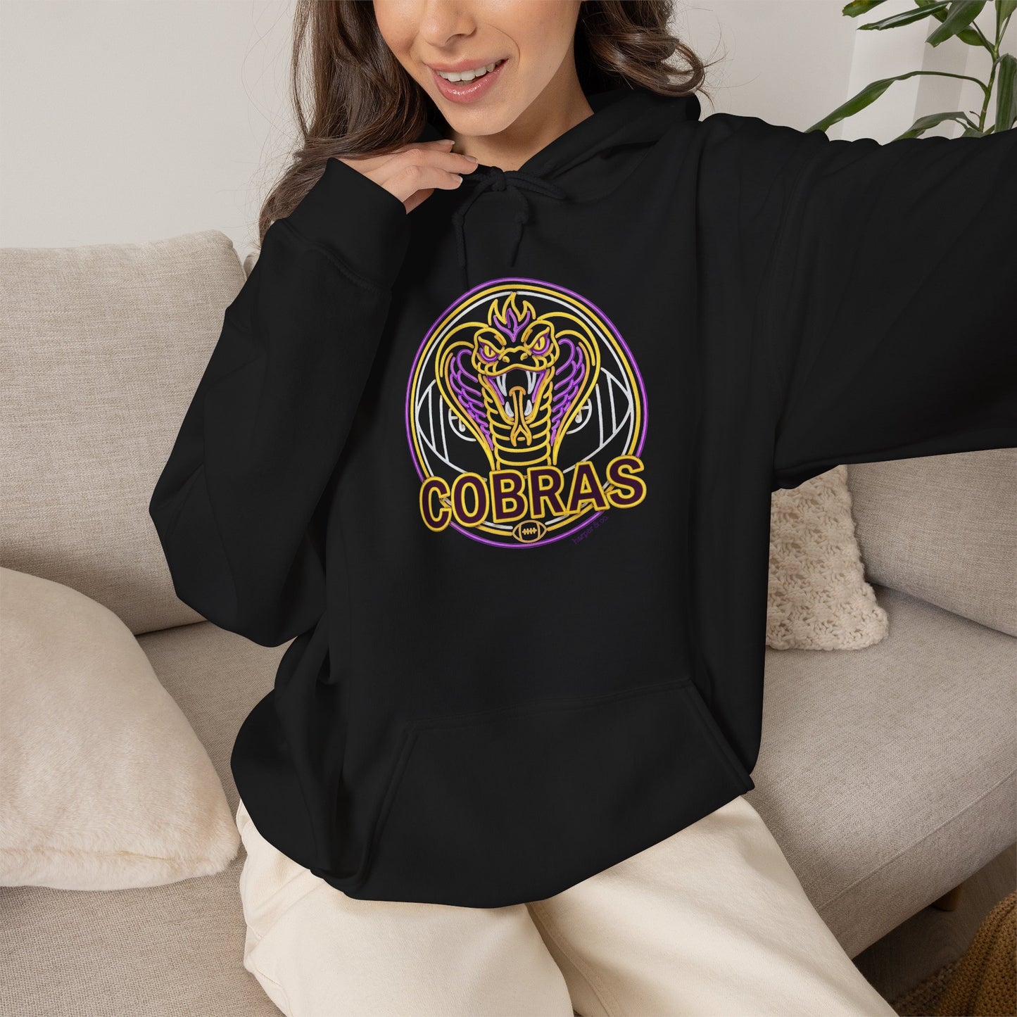 Cobra Logo Hoodie — Retro Neon 'Cobras' Graphic Pullover