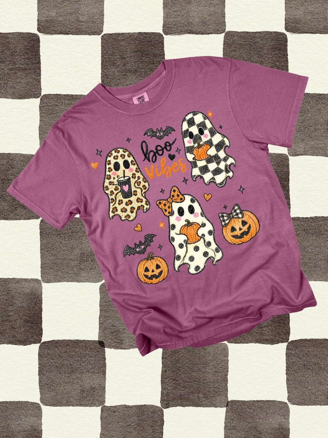 Retro Ghost & Pumpkin Halloween Graphic Comfort Colors Tee