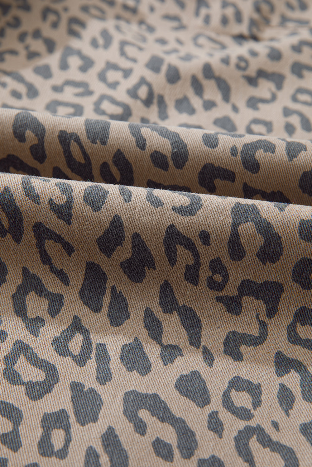 Khaki Leopard Printed Drawstring Elastic Waistband Pocketed Barrel Jeans