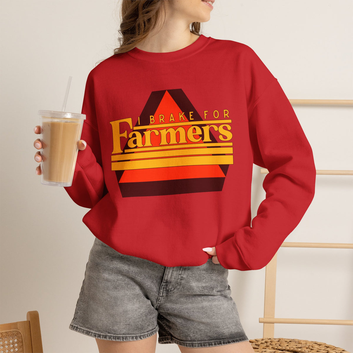 Farmers Crewneck Sweatshirt — 'I Brake for Farmers' Retro Farm Crew