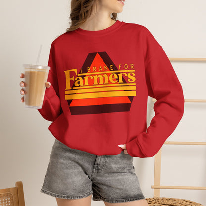 Farmers Crewneck Sweatshirt — 'I Brake for Farmers' Retro Farm Crew