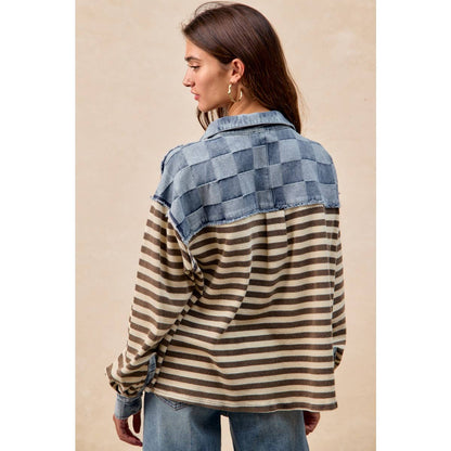 CUT EDGE CHECKER DENIM WAFFLE MIX AND MATCH TOP