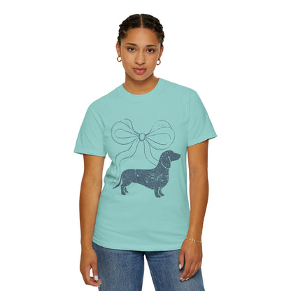 Dachshund with Bow T-Shirt — Cute Wiener Dog Graphic Tee - Comfort Color Tee