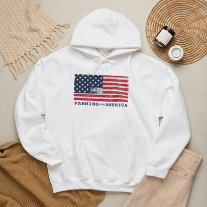 Farming for America Hoodie — Vintage American Flag Farm Sweatshirt
