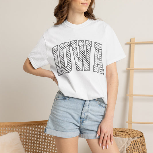Iowa Retro Polka Dot Mesh Lettering Color Comfort T-Shirt