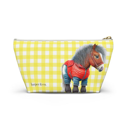 Pony & Yellow Gingham Accessory Pouch w T-bottom