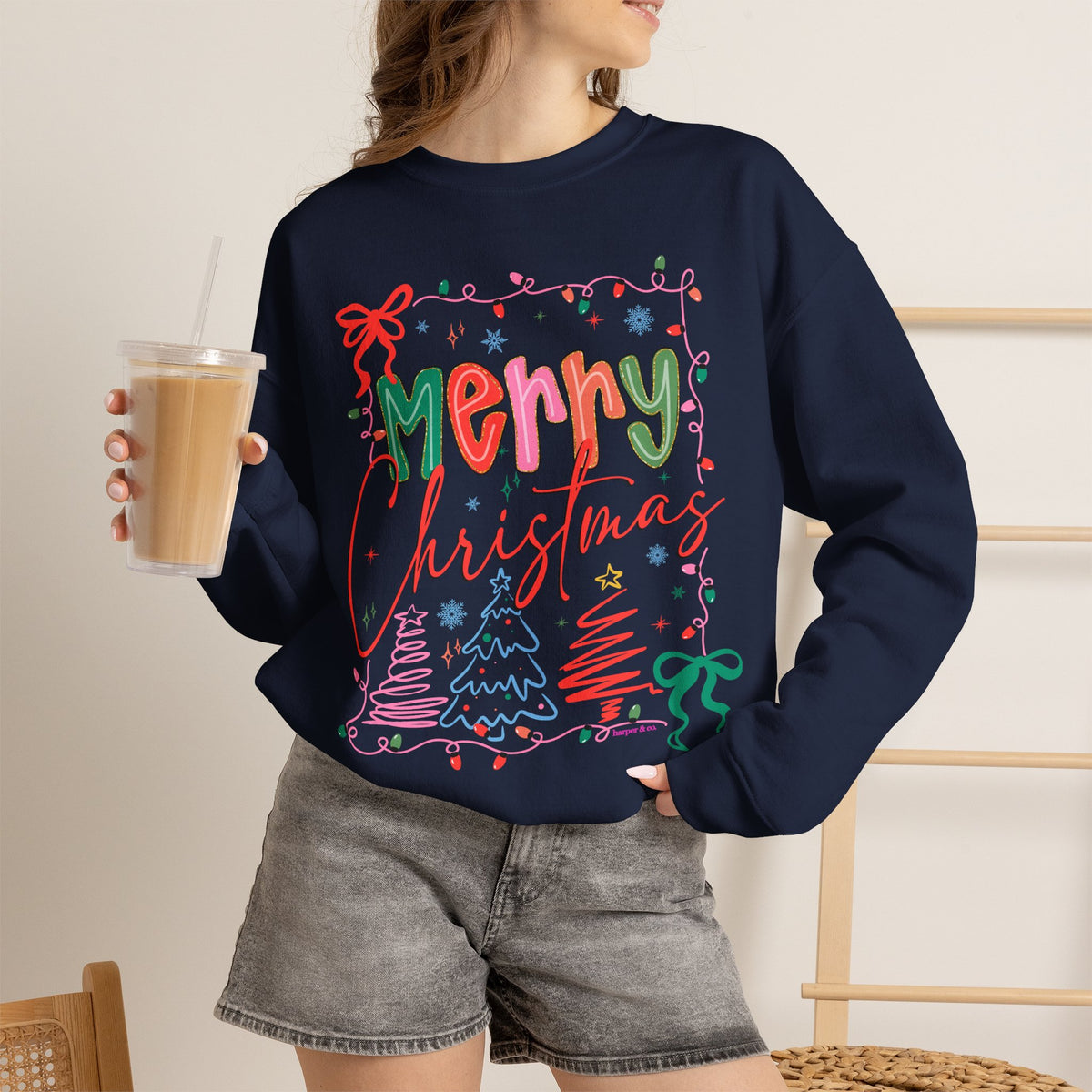 Merry Christmas Crewneck Sweatshirt — Festive Holiday Graphic Pullover