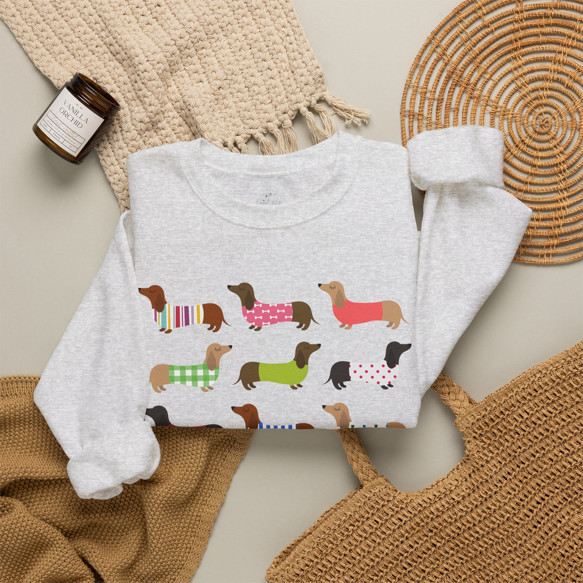 Colorful Dachshund Crewneck Sweatshirt — Vibrant Wiener Dog Design