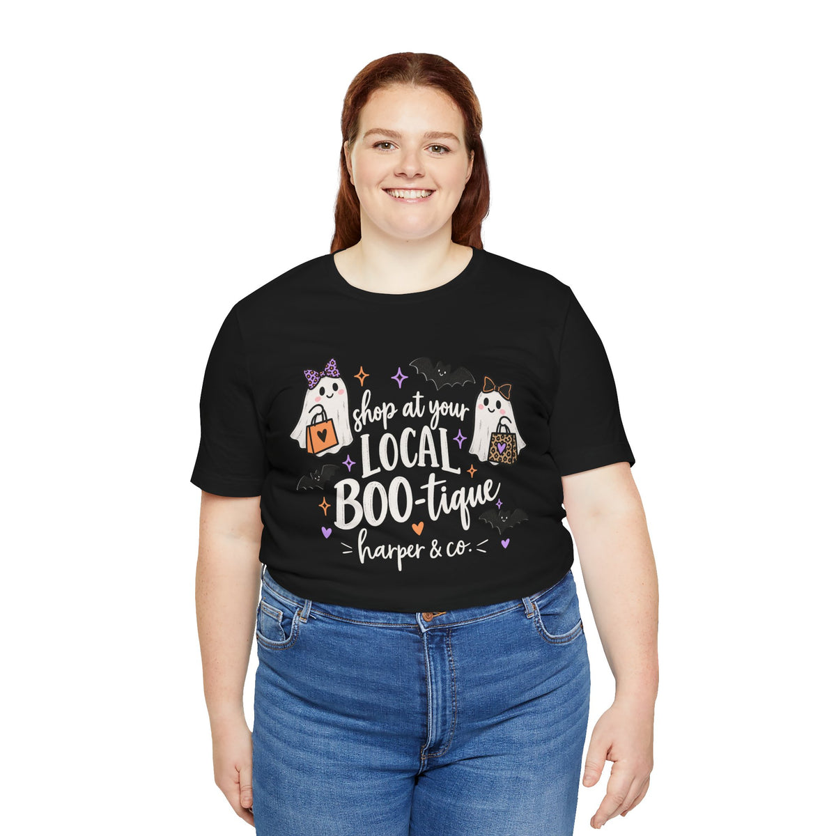 T-Shirt — "Shop at Your Local BOO-tique" Halloween Ghost Boutique Tee