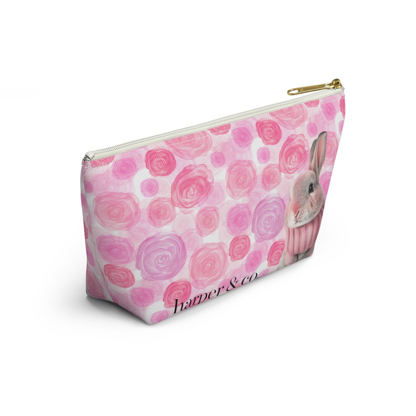Bunny & Pink Roses Accessory Pouch w T-bottom