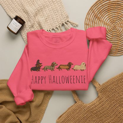 Halloween Dachshund Sweatshirt — "Happy Halloweenie" Cute Halloween Dog Crewneck