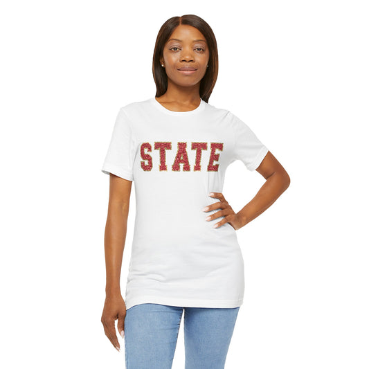 State Faux Chenille Varsity Letter Unisex Soft Style T-Shirt