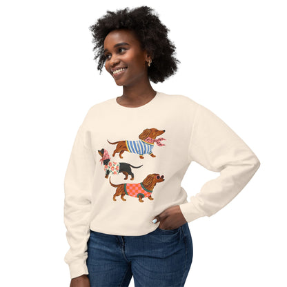 Dachshund Trio Sweatshirt — Cute Wiener Dogs in Sweaters Graphic Crewneck
