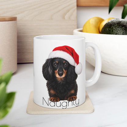 Christmas Dachshund Mug — Cute Wiener Dog in Santa Hat Ceramic Coffee Cup (11oz & 15oz)