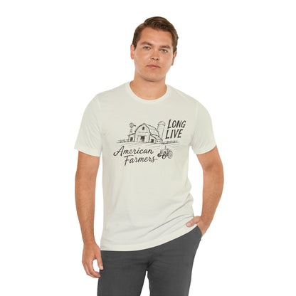 Long Live American Farmers Tee — Vintage Farmhouse Barn & Tractor T-Shirt