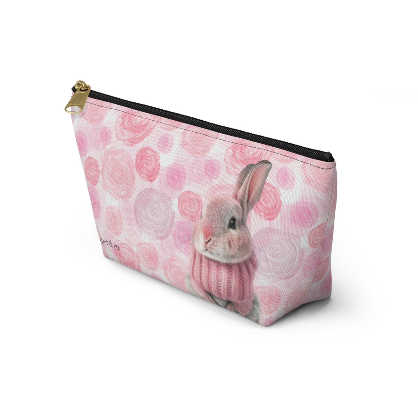 Bunny & Pink Roses Accessory Pouch w T-bottom