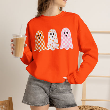 Ghost Crewneck Sweatshirt — Cute Checkerboard Halloween Pullover