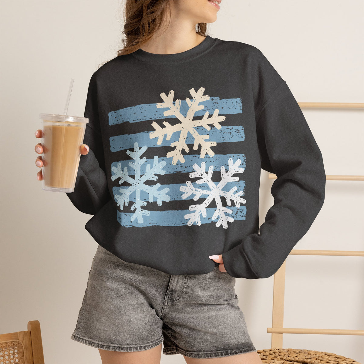 Snowflake Stripes Sweatshirt — Cozy Winter Crewneck