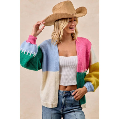 BiBi Color Block Sweater Open Cardigan
