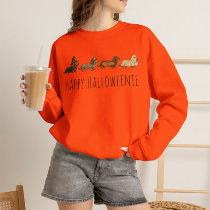 Halloween Dachshund Sweatshirt — "Happy Halloweenie" Cute Halloween Dog Crewneck
