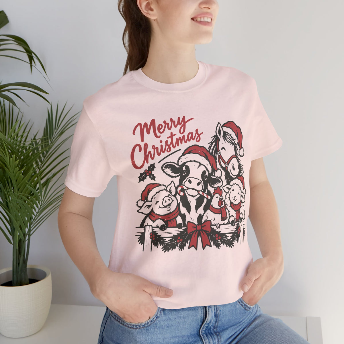 Merry Christmas Farm Animals Graphic Tee