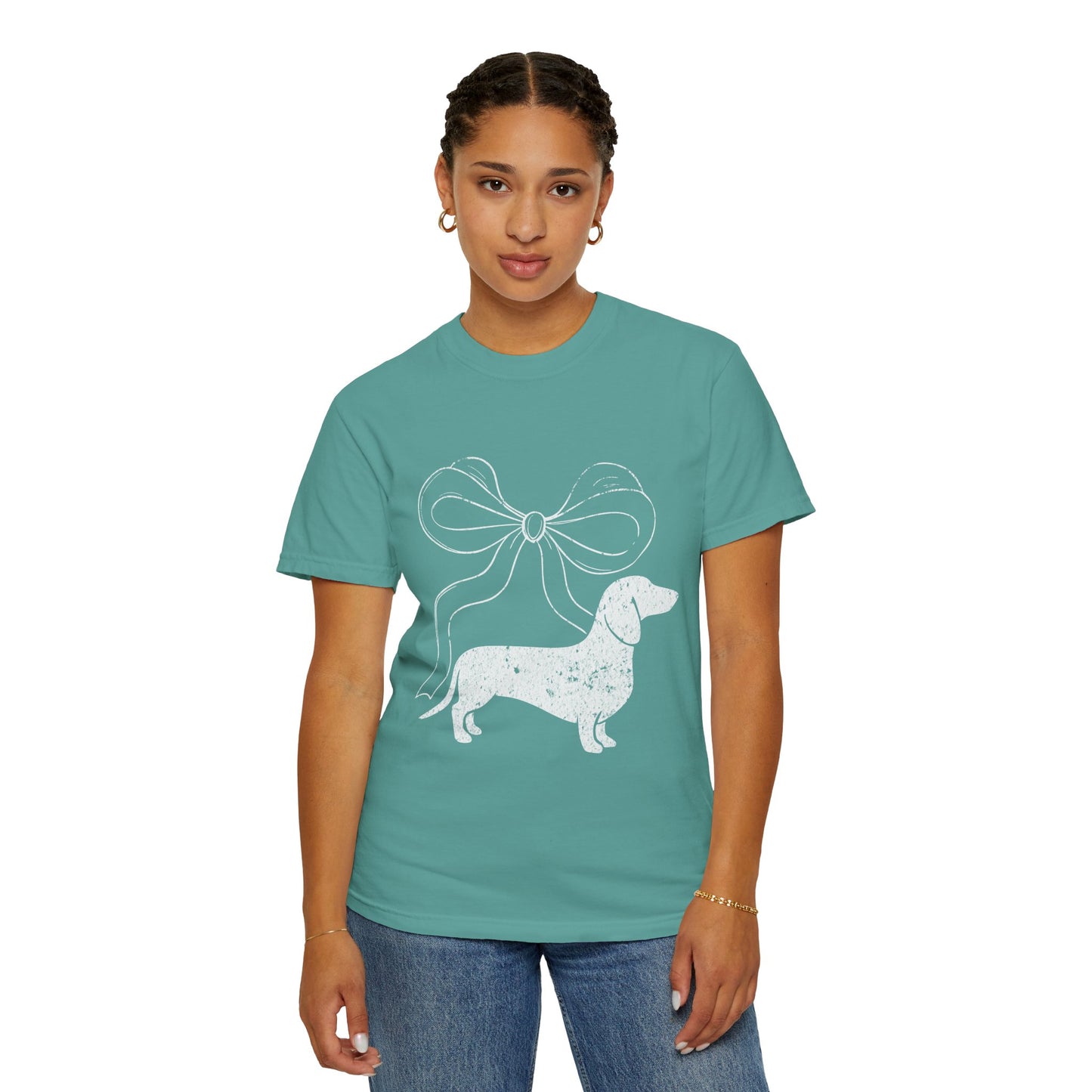 Dachshund with Bow T-Shirt — Cute Wiener Dog Graphic Tee - Comfort Color Tee