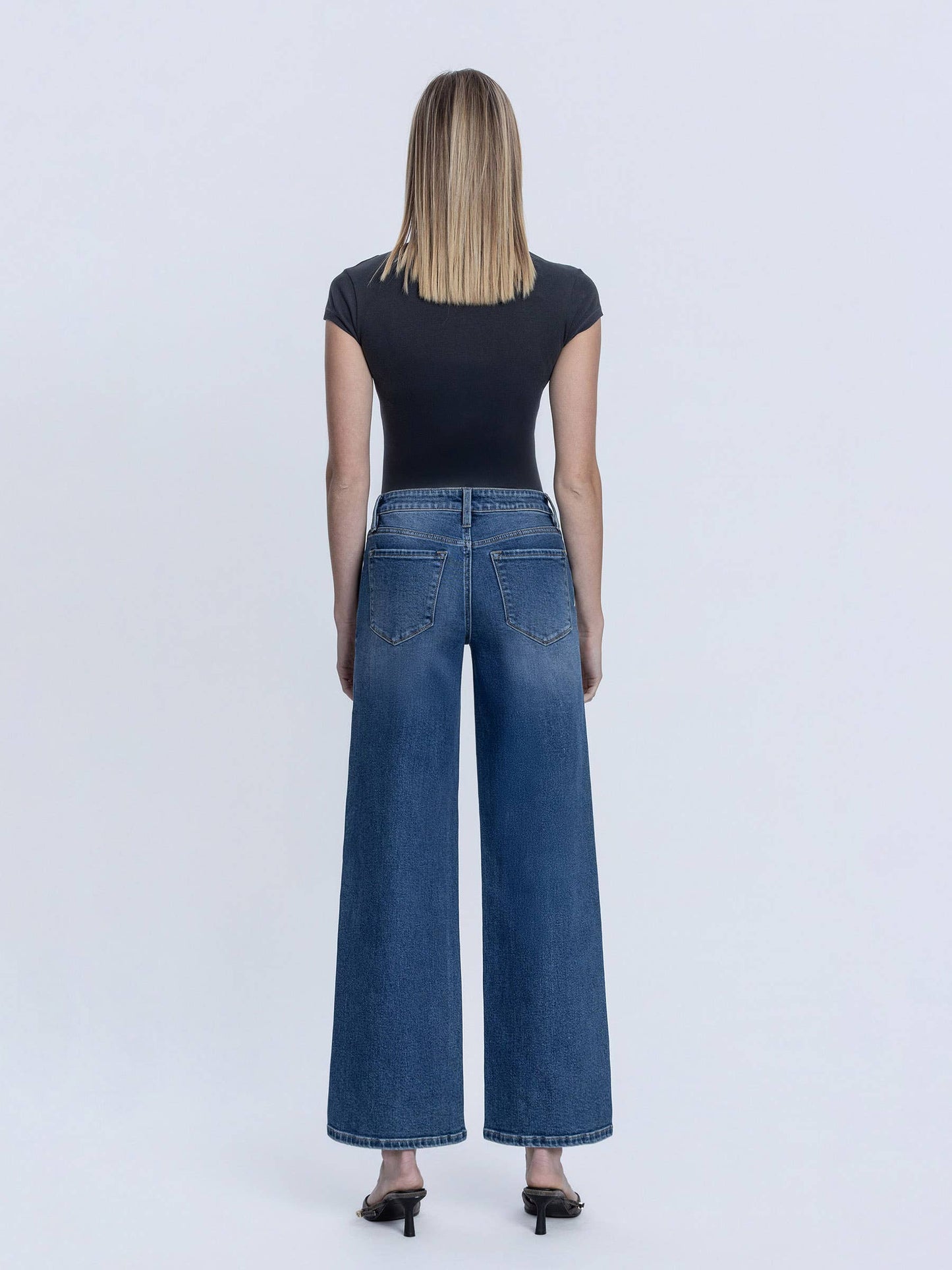 Lovervet by VERVET Full Size High Rise Dark Wash Pintuck Wide Leg Jeans