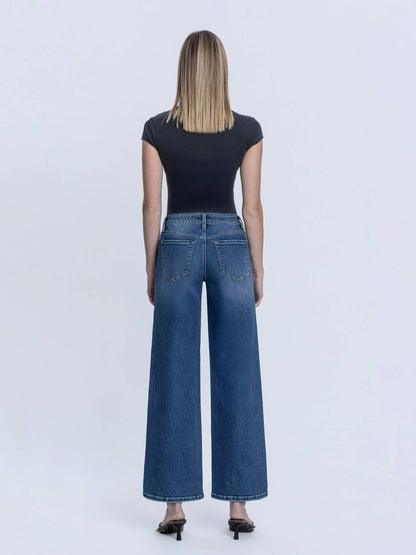 Lovervet by VERVET Full Size High Rise Dark Wash Pintuck Wide Leg Jeans