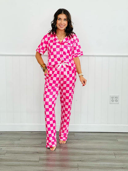 Button Front Pajama Pant Set in Three Prints