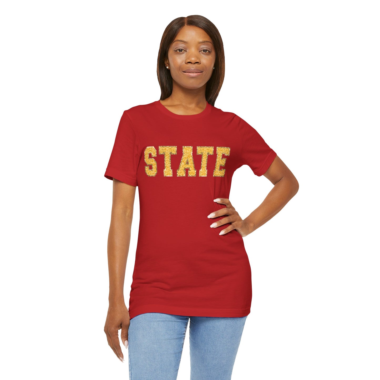 State Faux Chenille Varsity Letter Unisex Soft Style T-Shirt