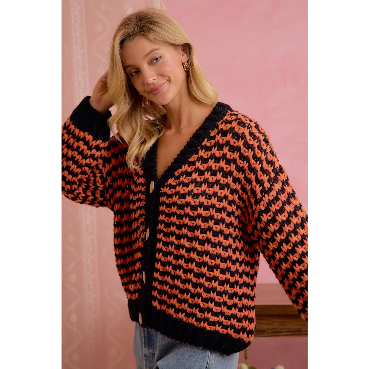 BiBi Halloween Chunky Knit Button Front Cardigan