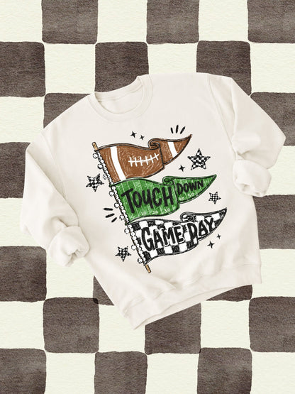 Retro Game Day Football Flag Graphic Crewneck Sweatshirt