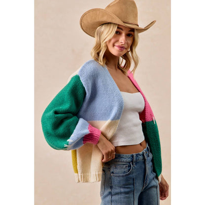 BiBi Color Block Sweater Open Cardigan
