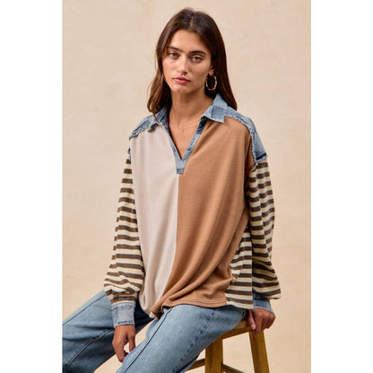 CUT EDGE CHECKER DENIM WAFFLE MIX AND MATCH TOP