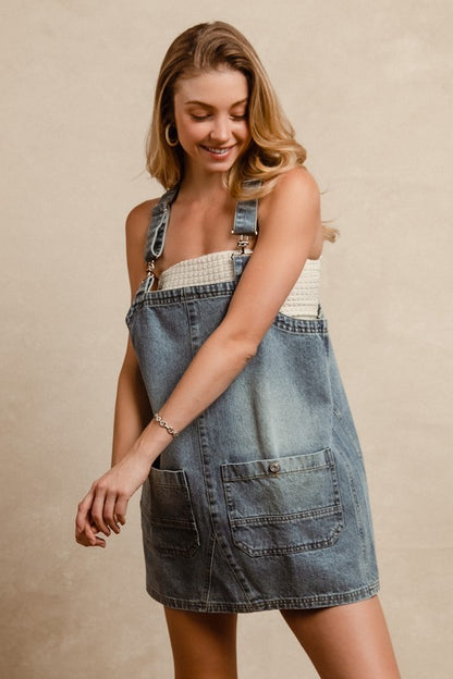 BiBi Washed Adjustable Strap Denim Overall Dress