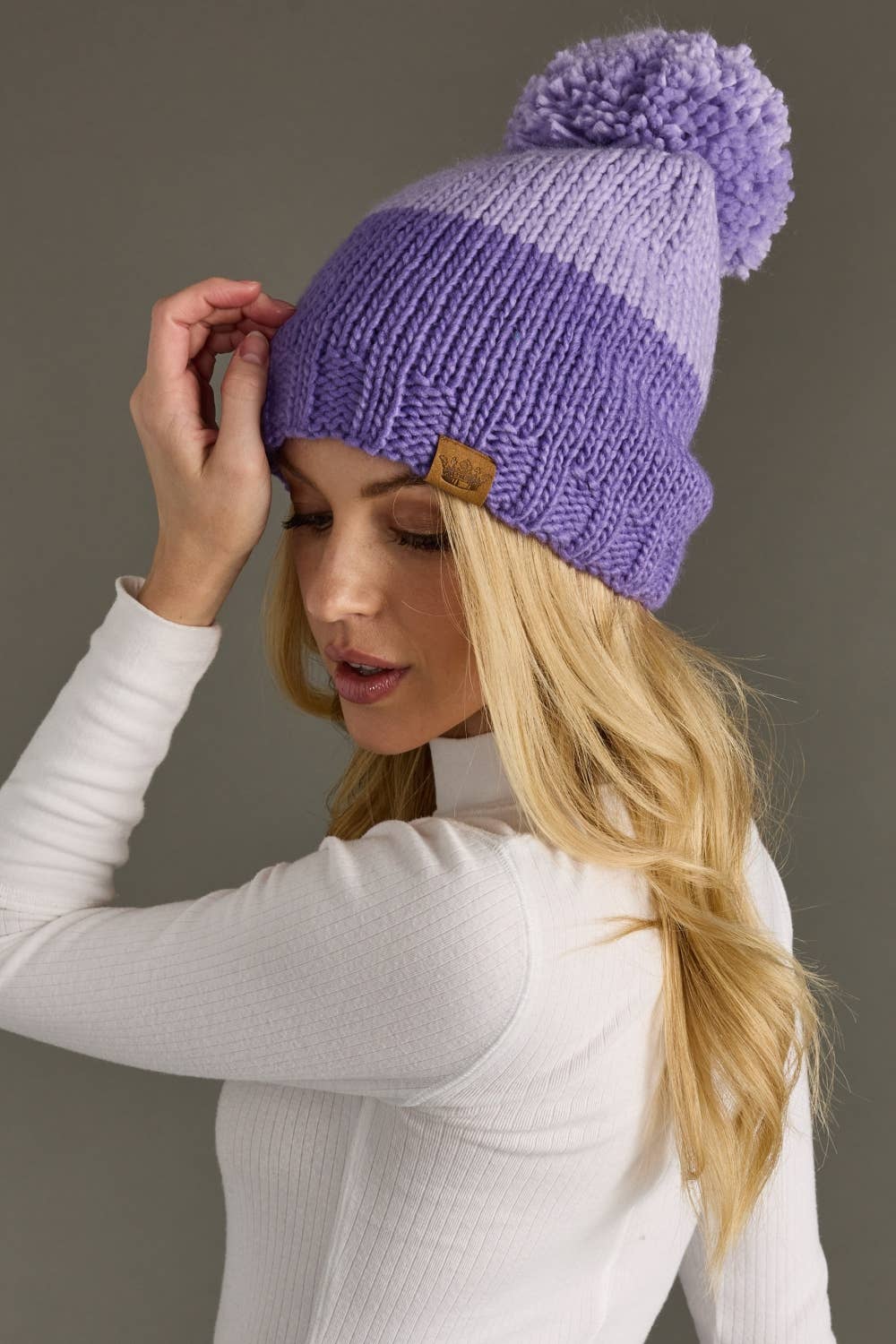 Lavender & Purple Color Block Pom Hat