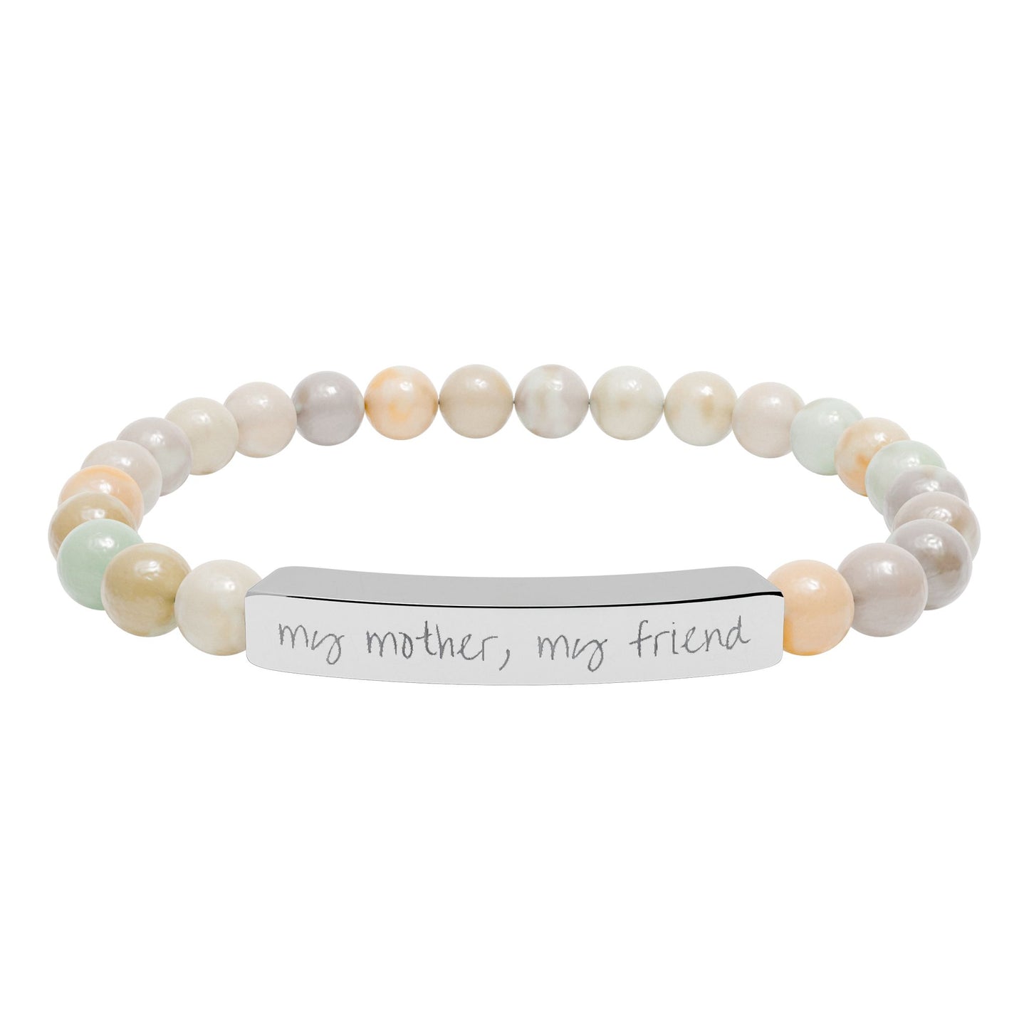 Engraved Natural Stone Bar Bracelet — "my mother, my friend" Stretch Bead Bracelet