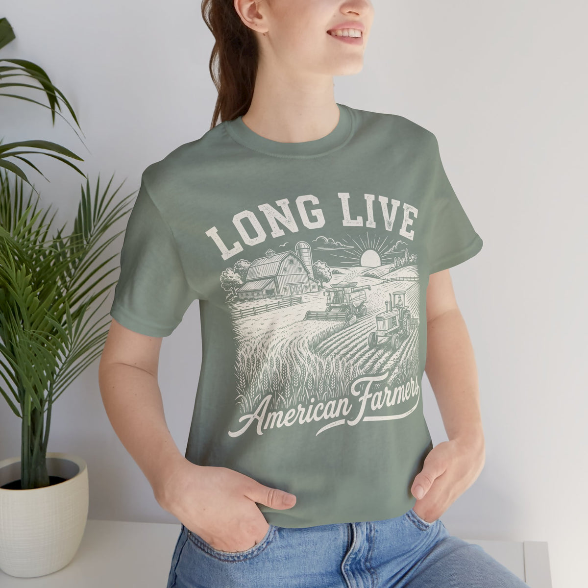 Long Live American Farmers White T-Shirt — Vintage Farm Scene Tee