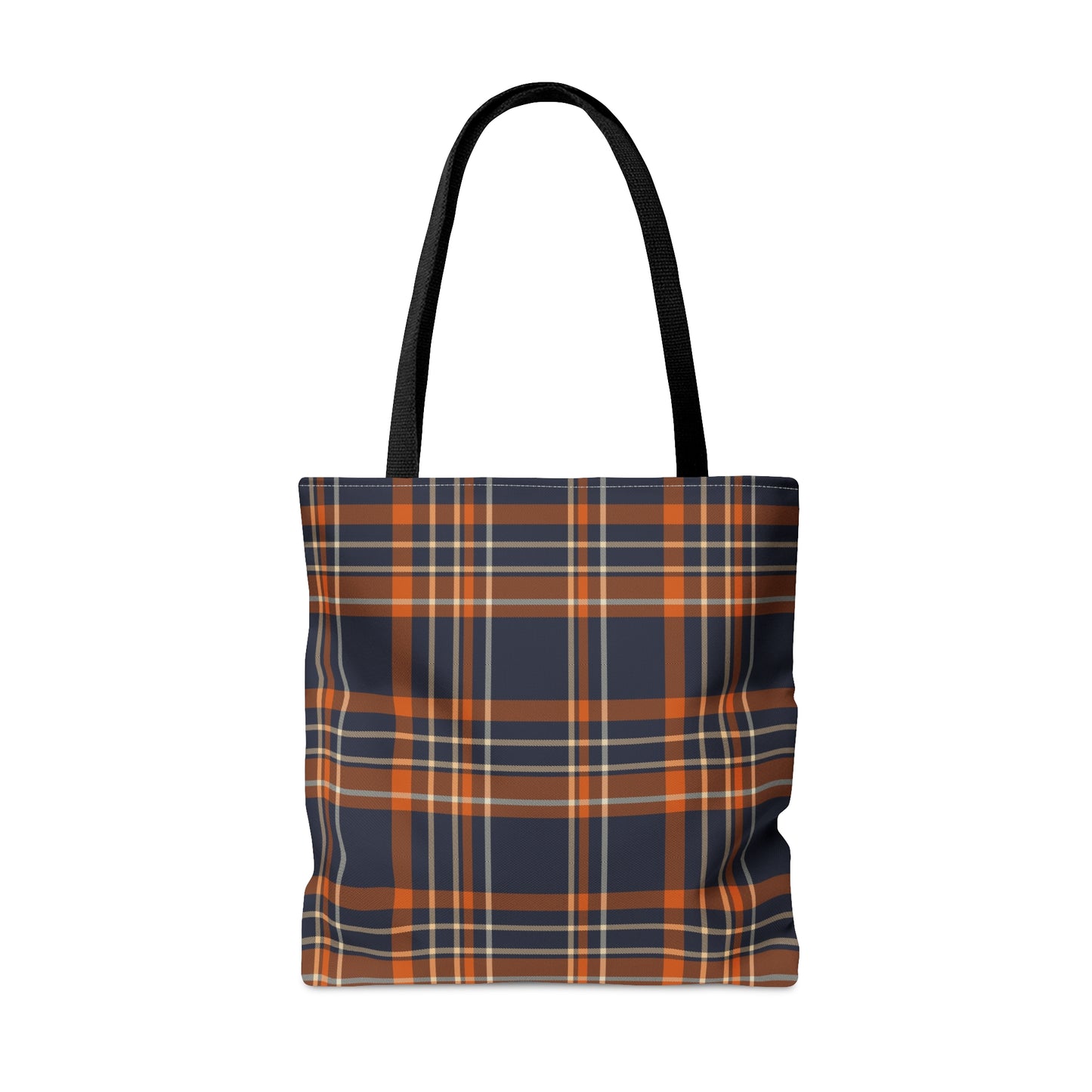 Navy Orange Plaid Tote Bag