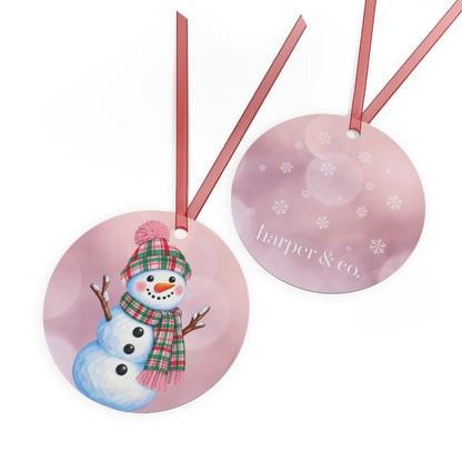 Pink Let It Snow Christmas Metal Ornament