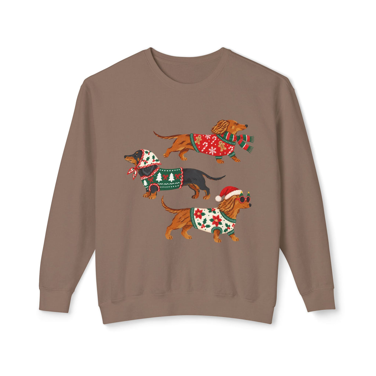 Dachshund Trio Christmas Sweatshirt — Festive Wiener Dogs in Holiday Sweaters