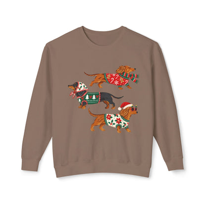 Dachshund Trio Christmas Sweatshirt — Festive Wiener Dogs in Holiday Sweaters