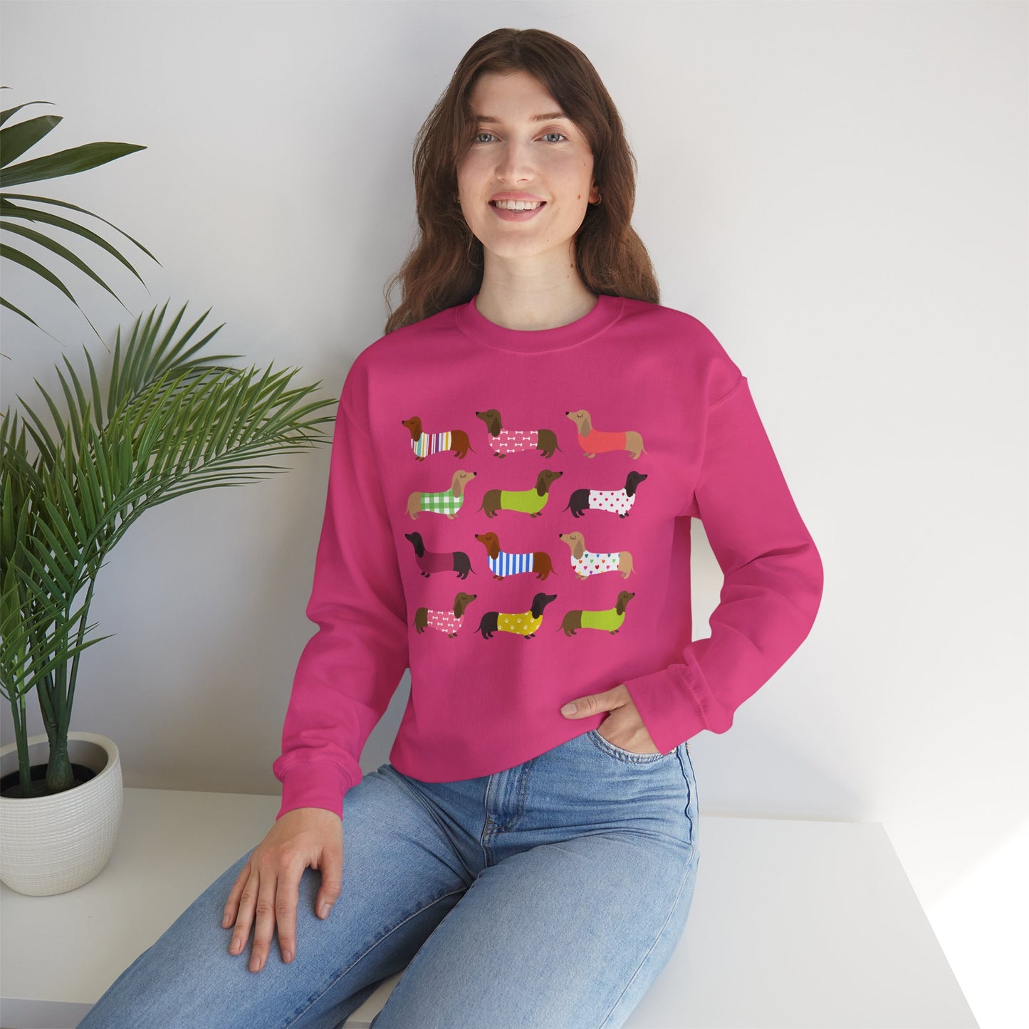Colorful Dachshund Crewneck Sweatshirt — Vibrant Wiener Dog Design