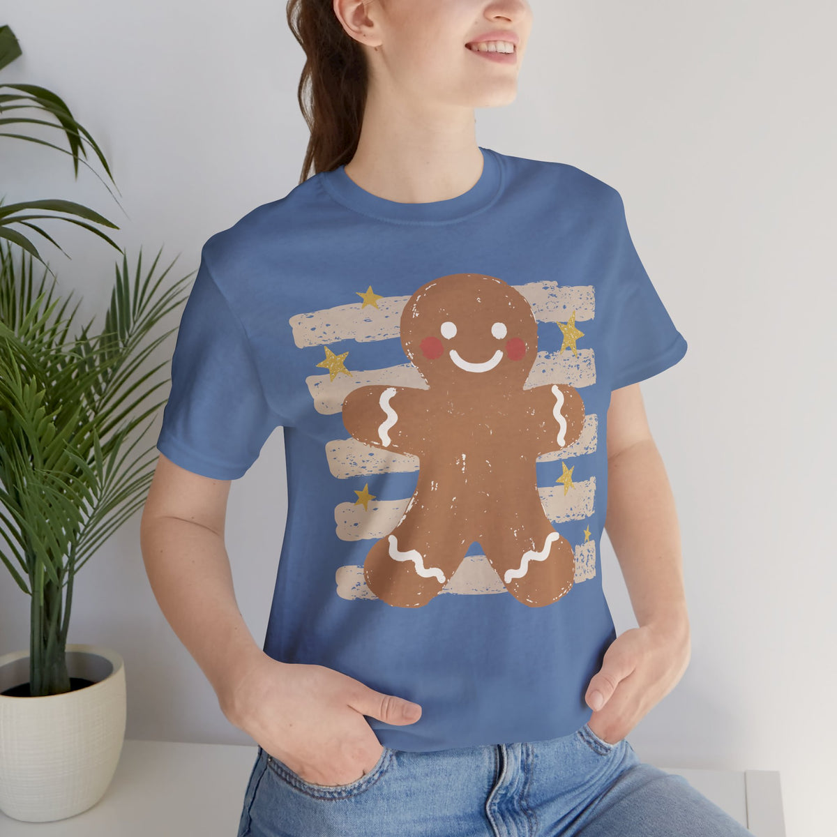 Gingerbread Smile T-Shirt — Retro Striped Christmas Cookie Tee
