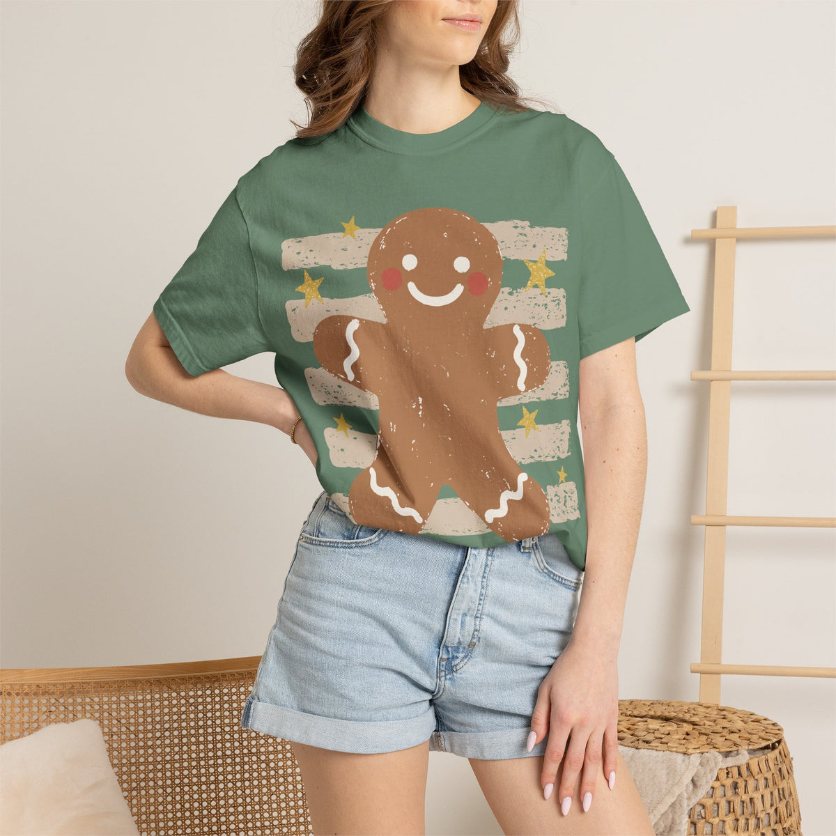 Gingerbread Cookie T-Shirt — Retro Striped Holiday Tee