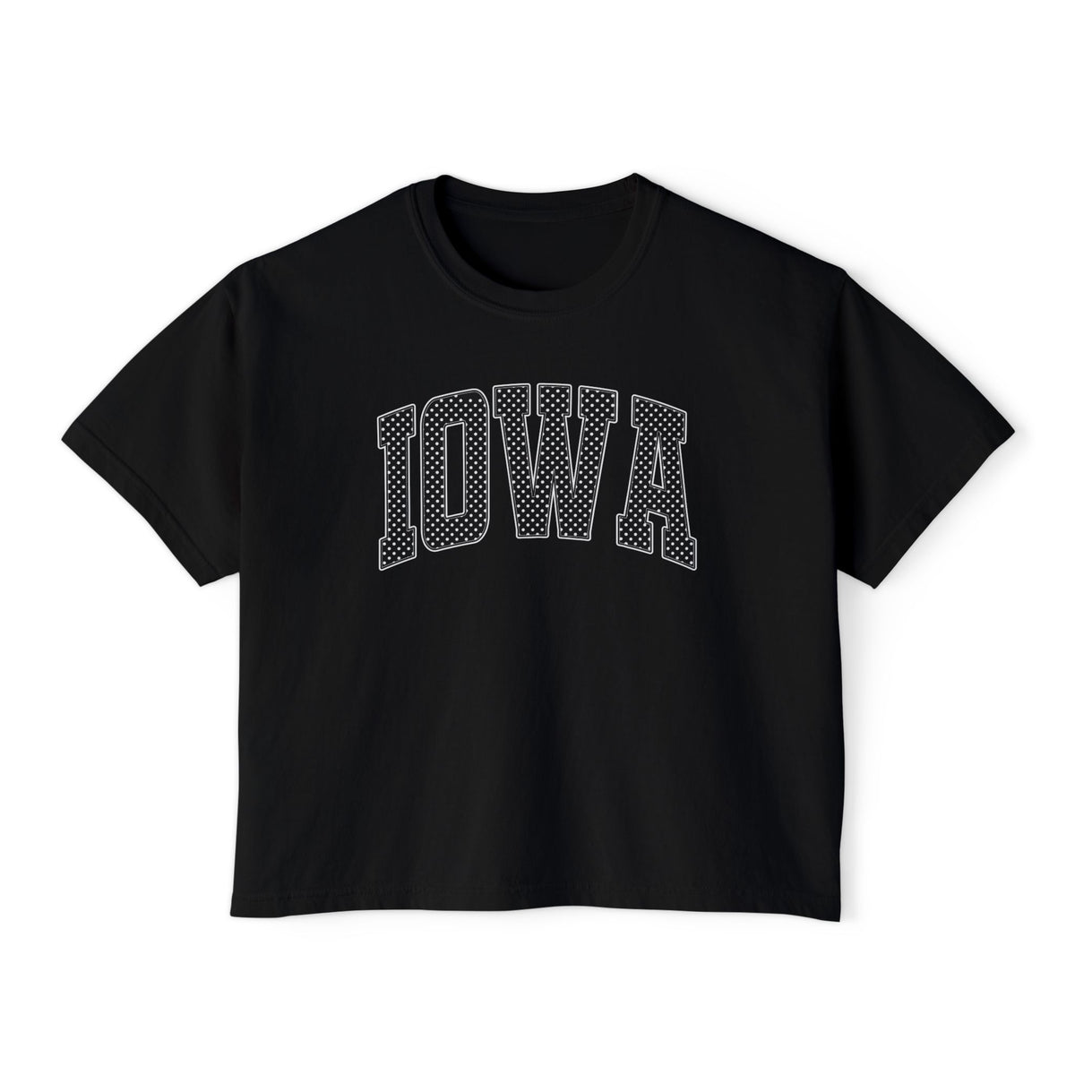 Iowa Boxy Tee — White Dots Women's Cropped College Graphic T-Shirt