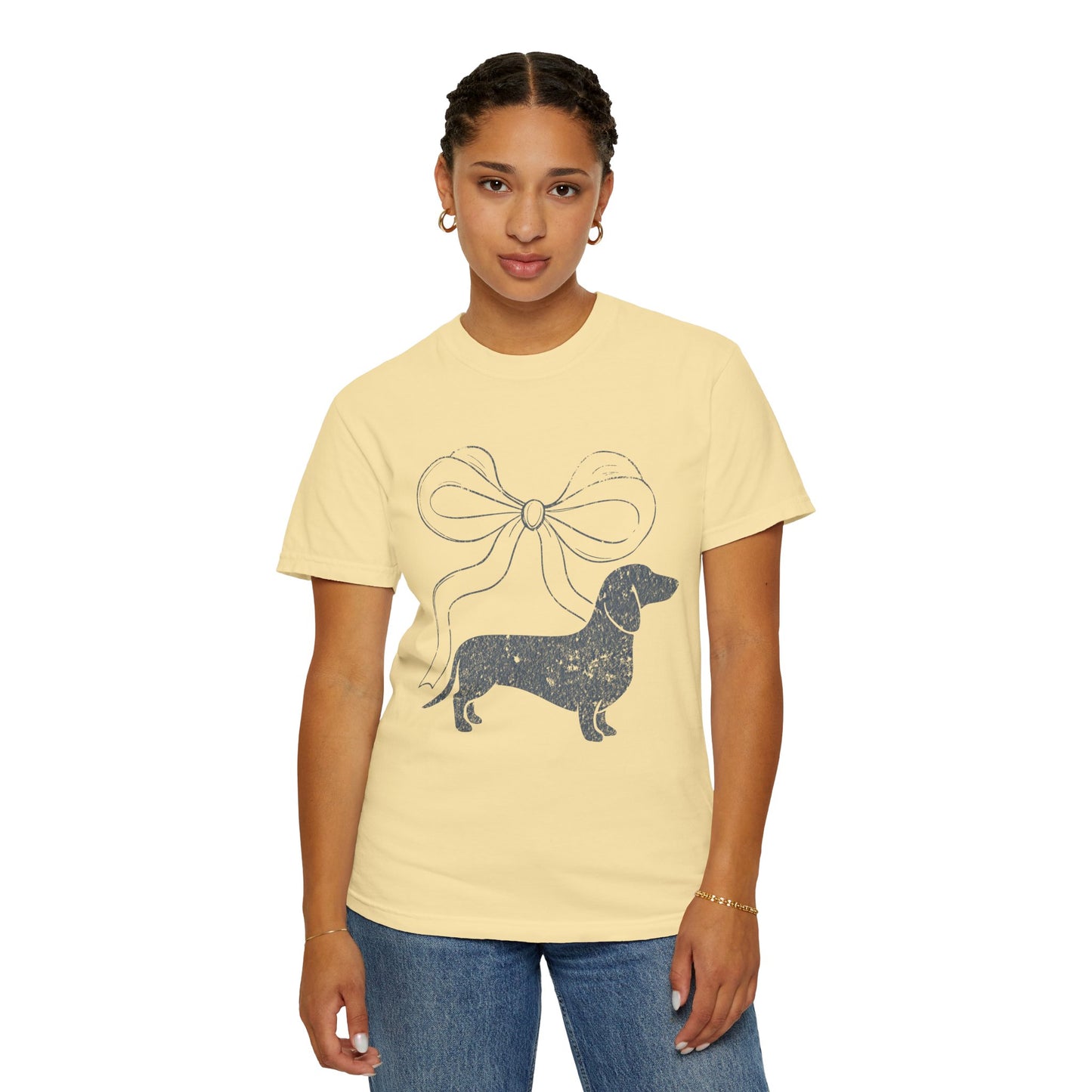 Dachshund with Bow T-Shirt — Cute Wiener Dog Graphic Tee - Comfort Color Tee